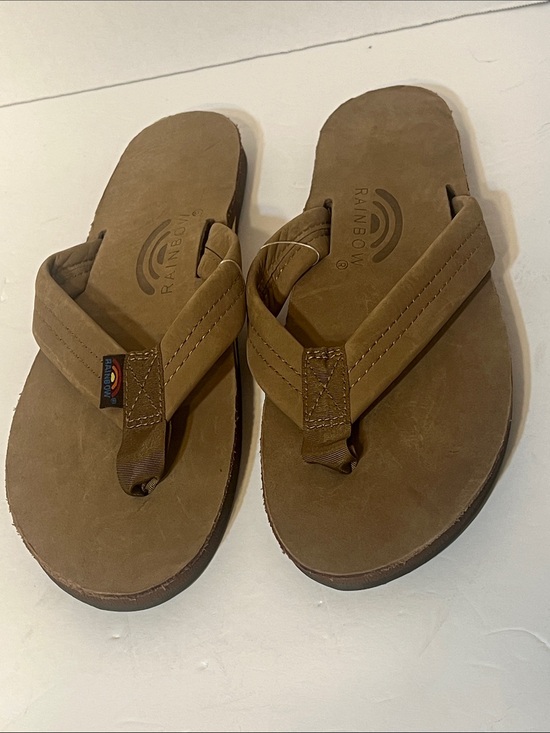 Rainbow Shoes - Rainbow Sandals Single Layer Tan Leather Flip Flops Sandals Women's xl 8.5-9.5